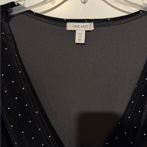 Nine West Black Velvet Long Sleeve Dress with Silver Studs - Picture 3 of 5